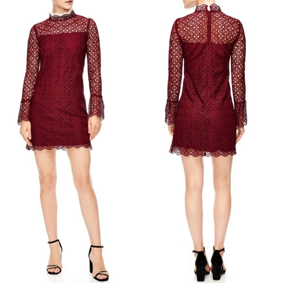 Sandro Helian Lace Mini Dress in Bordeaux Size 8  NWT - Picture 1 of 9